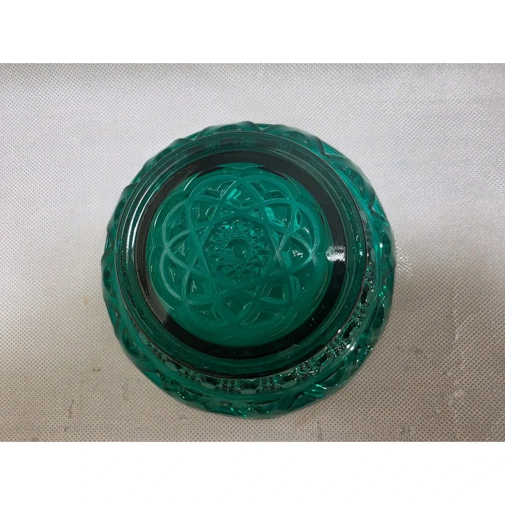 Imperial Glass Teal Green Open Lace Edge Button and Cane Footed Bowl